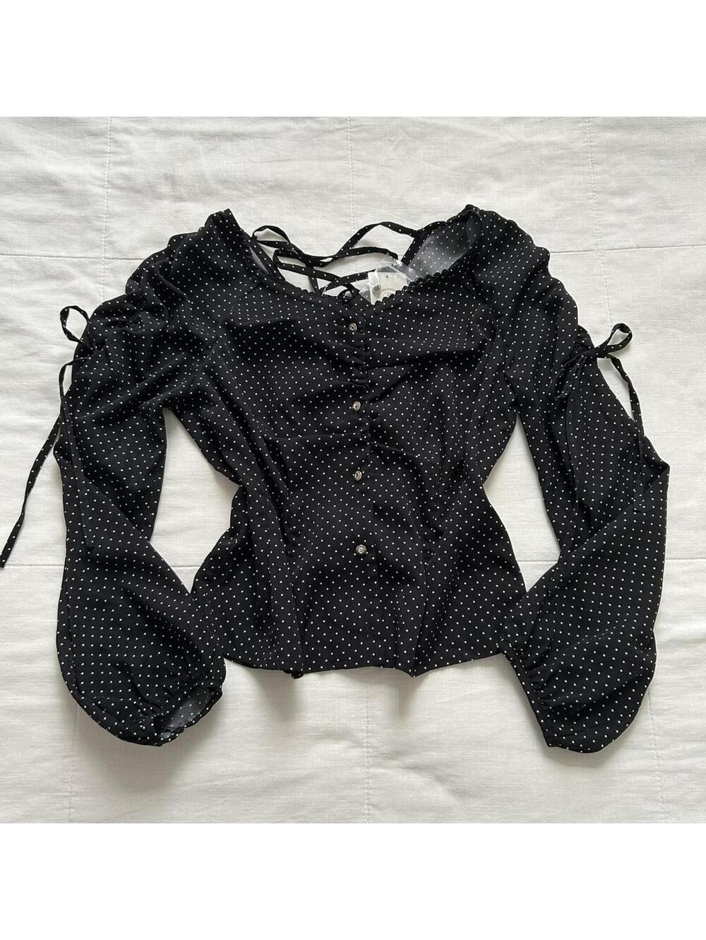 NWT Axes Femme black and white polka dot laced detailing top